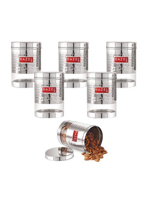 hazel stainless steel hammered finish transparent glossy see through container, set of 6, 950 ml each, silver - 17483409 - Very Small Image - 1