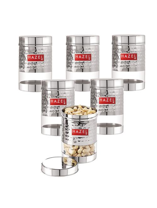 hazel stainless steel hammered finish transparent glossy see through container, set of 6, 600 ml each, silver - 17483414 - Very Small Image - 1
