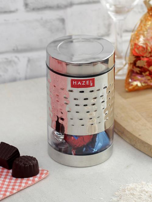 hazel stainless steel hammered finish transparent glossy see through container, 700 ml, silver - 17483416 - Very Small Image - 1