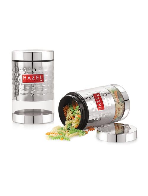 hazel stainless steel hammered finish transparent glossy see through container, set of 2, 700 ml each, silver - 17483417 - Very Small Image - 1