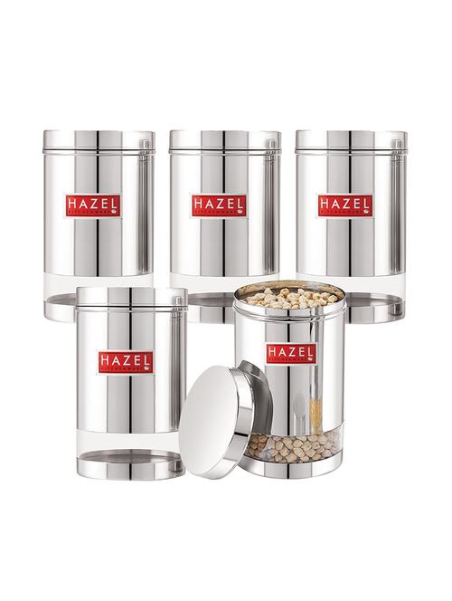hazel stainless steel transparent glossy finish see through container, silver, set of 5, 1700 ml - 17483567 - Very Small Image - 1