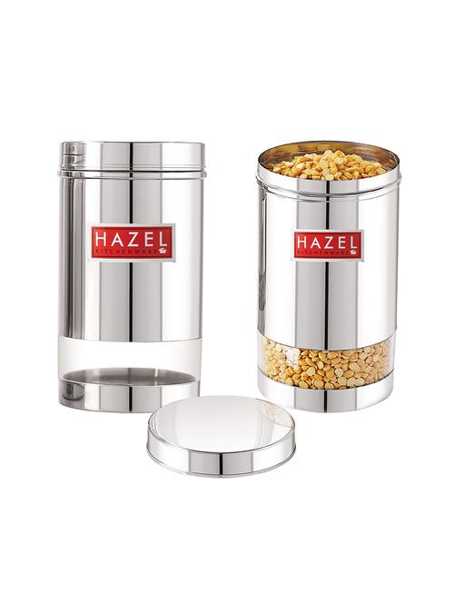 hazel stainless steel transparent glossy finish see through container, silver, set of 2, 1200 ml - 17483570 - Very Small Image - 1
