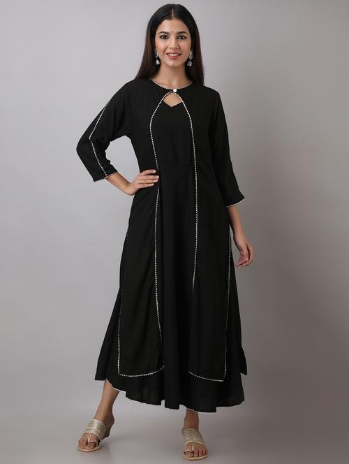 solid gota work layered ethnic dress - 17484841 - Very Small Image - 1