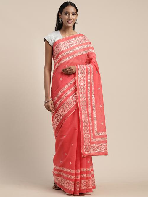 peach embroidered saree with blouse - 17485409 - Very Small Image - 1