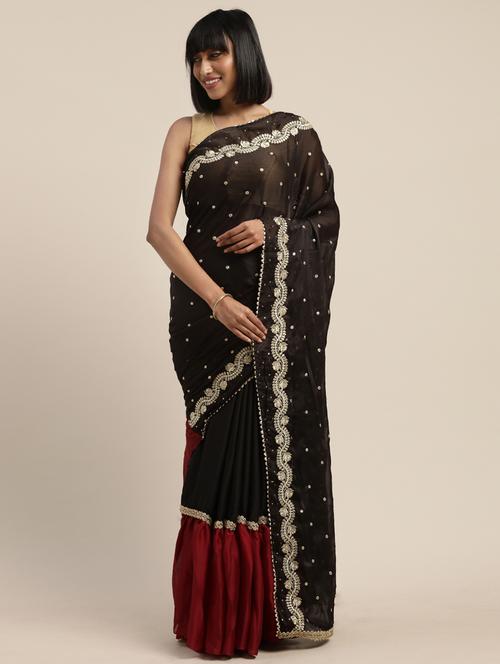 ruffled embroidered saree with blouse - 17485430 - Very Small Image - 1