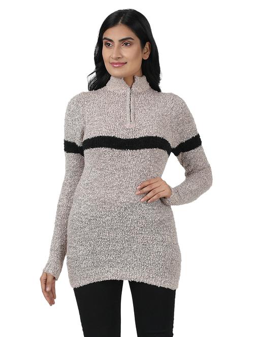 stand collar contrast detail pullover - 17488124 - Very Small Image - 1