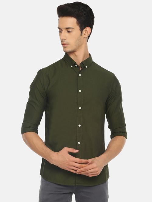 olive green solid casual shirt - 17488717 - Very Small Image - 1