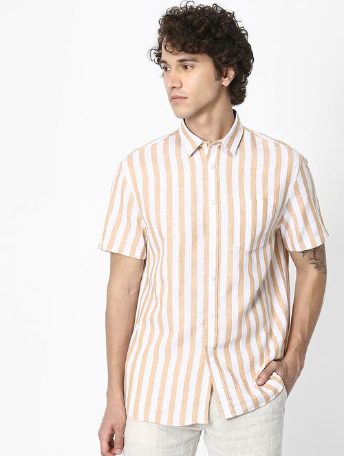 yellow striped linen casual shirt - 17488755 - Very Small Image - 1