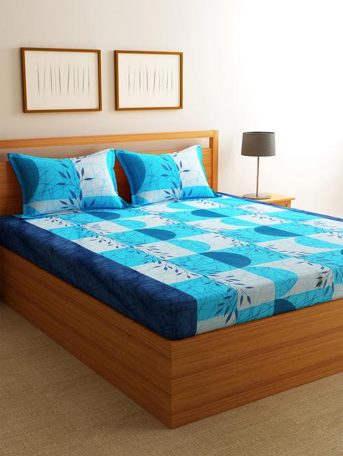 florida cotton 144 tc double bedsheet (blue, floral) - 17490253 - Very Small Image - 1