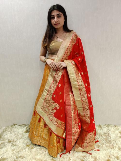 orange embroidered lehenga  - 17490487 - Very Small Image - 1