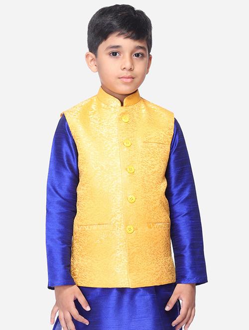 yellow silk blend nehru jacket  - 17493119 - Very Small Image - 1