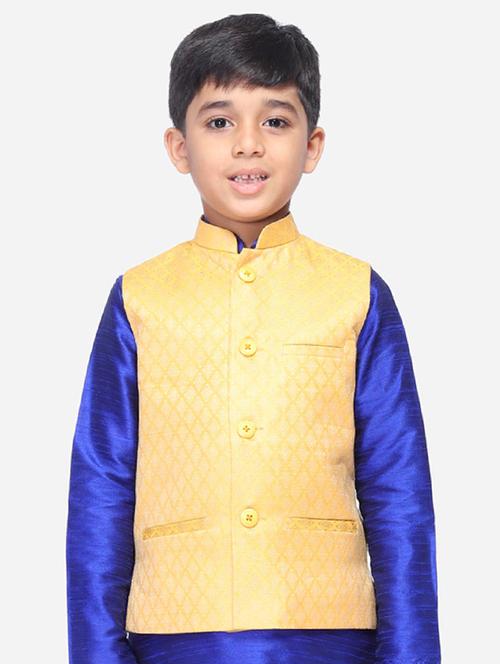 yellow silk blend nehru jacket - 17493148 - Very Small Image - 1