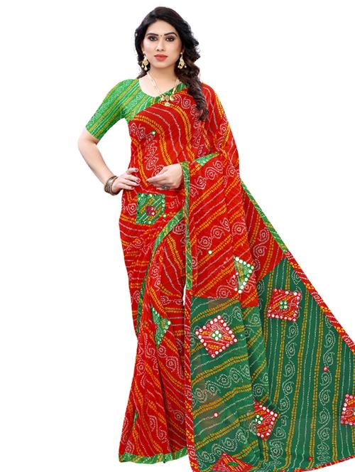 bandhani bordered saree with blouse - 17493270 - Very Small Image - 1