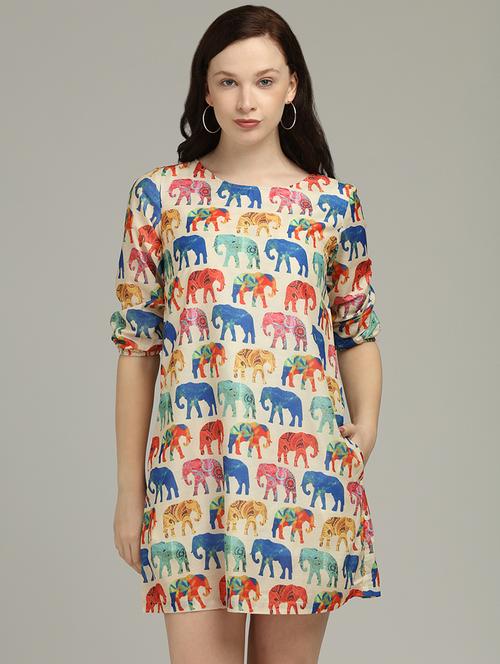 round neck printed a-line dress - 17496666 - Very Small Image - 1