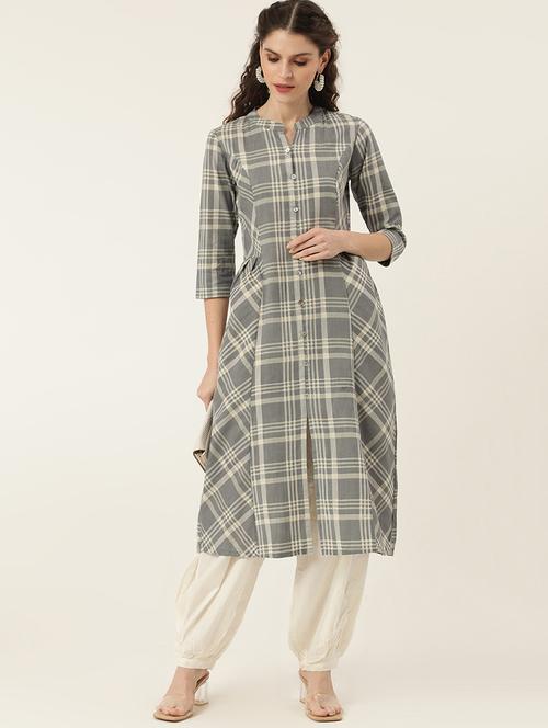 checkered a-line kurta - 17498380 - Very Small Image - 1