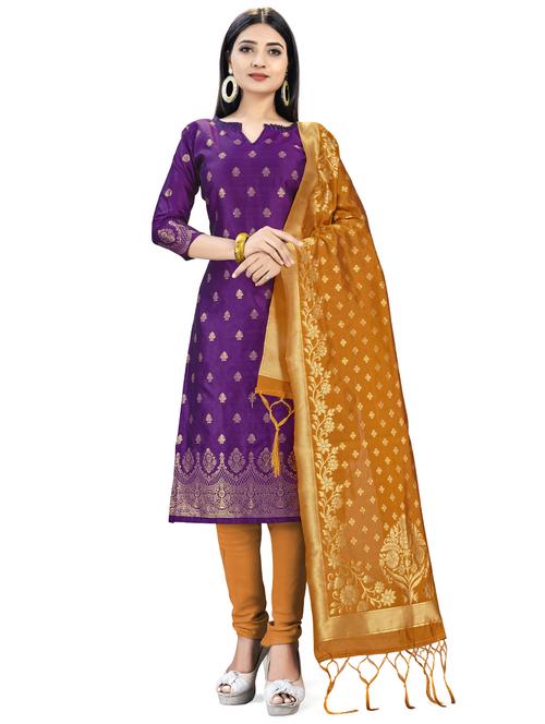 purple silk blend unstitched suit - 17498513 - Very Small Image - 1