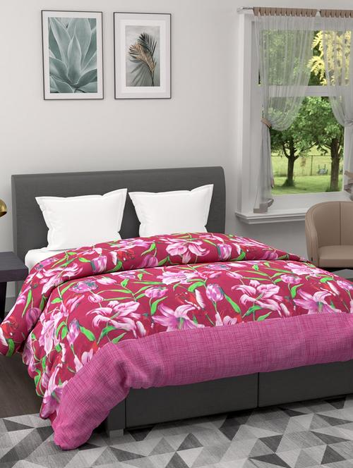 austin all-weather ac double comforter [150gsm micro-silk filling & soft-touch fabric] -1pc set- (rumba) floral-red/pink - 17500094 - Very Small Image - 1