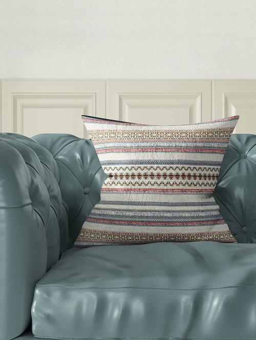 bianca tweed handloom luxury cushion cover with rich-tuxture [zipper closing on back] -1pc set- handmade-beige/multi - 17500231 - Very Small Image - 1