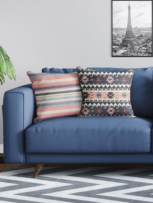 bianca tweed handloom luxury cushion cover with rich-texture [zipper closing on back] -2pc set- abstract-multi - 17500247 - Very Small Image - 1