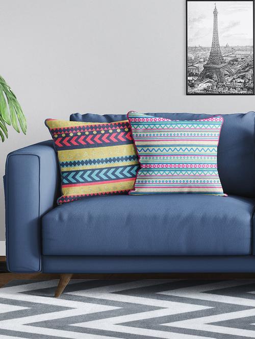 bianca tweed handloom luxury cushion cover with rich-texture [zipper closing on back] -2pc set- abstract-multi - 17500249 - Very Small Image - 1