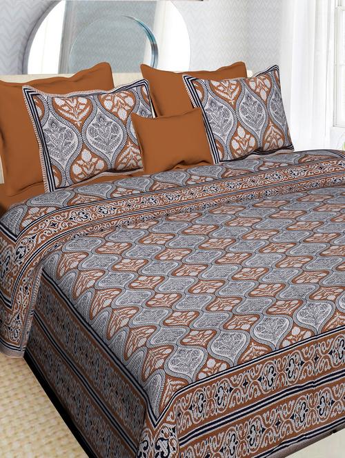 indhome life 100% cotton multicolor jaipuri printed super king size double bedsheet(100 x 108 inches) with two pillow covers - 17500702 - Very Small Image - 1