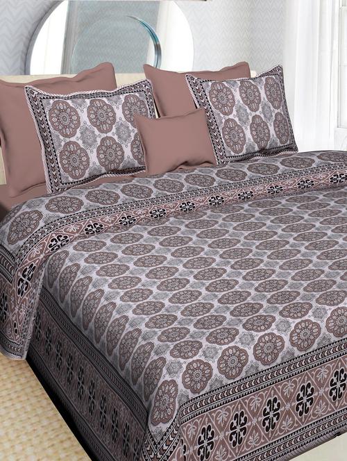 indhome life 100% cotton multicolor jaipuri printed super king size double bedsheet(100 x 108 inches) with two pillow covers - 17500703 - Very Small Image - 1
