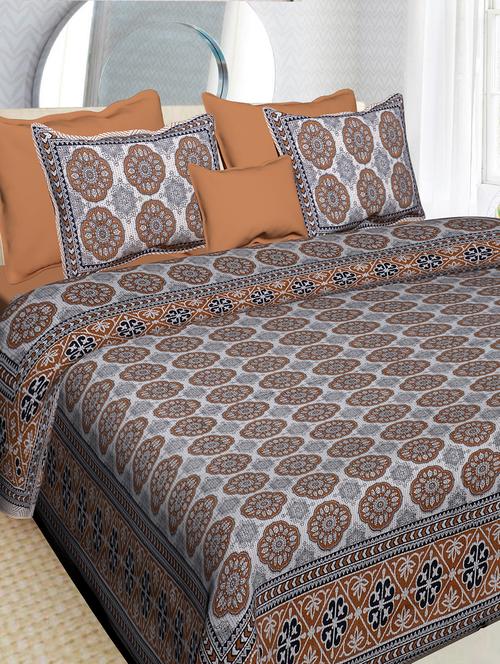 indhome life 100% cotton multicolor jaipuri printed super king size double bedsheet(100 x 108 inches) with two pillow covers - 17500704 - Very Small Image - 1