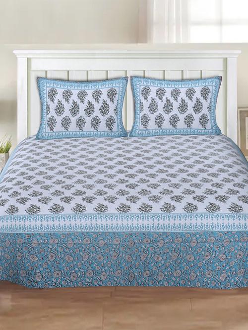 indhome life 100% cotton multicolor jaipuri printed super king size double bedsheet(100 x 108 inches) with two pillow covers - 17500713 - Very Small Image - 1