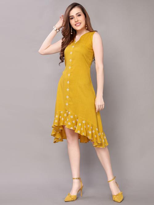 yellow rayon high low dress - 17500794 - Very Small Image - 1