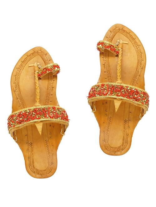 red fabric slip on kolhapuris - 17501190 - Very Small Image - 1