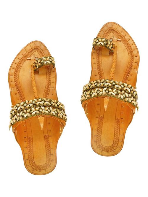 gold leather slip on kolhapuris - 17501232 - Very Small Image - 1