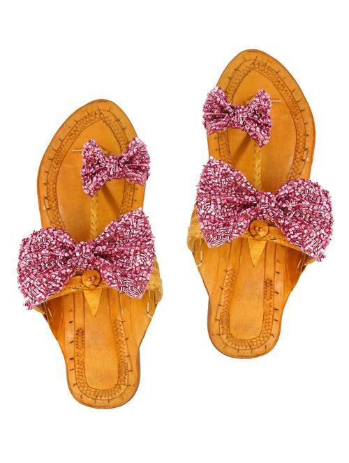 pink leather slip on kolhapuris - 17501247 - Very Small Image - 1