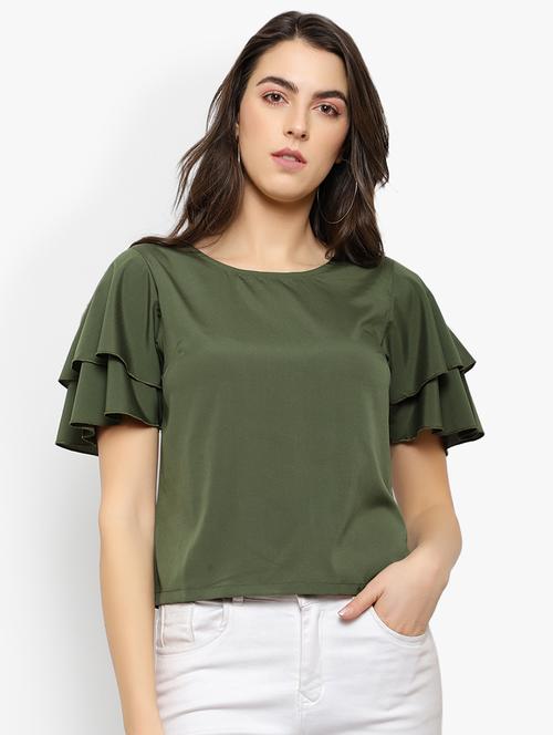 olive crepe regular top - 17501768 - Very Small Image - 1