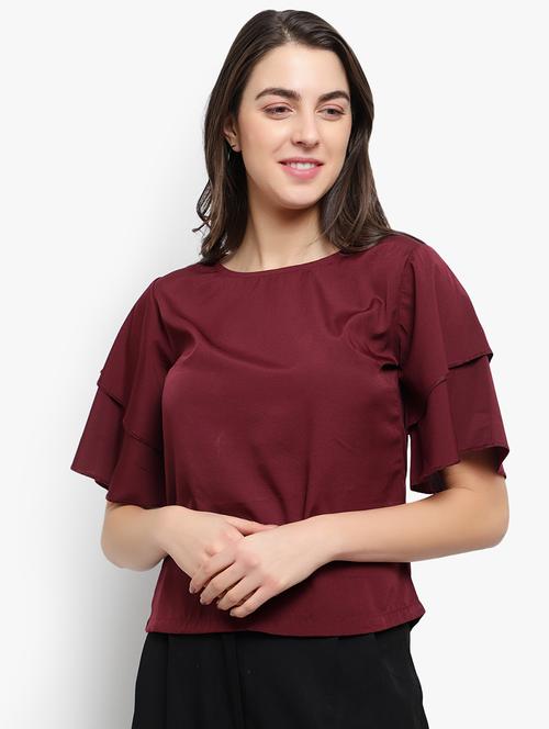 maroon crepe regular top - 17501771 - Very Small Image - 1