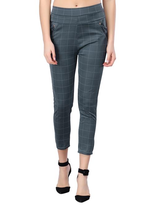 high rise checked flat front trousers  - 17502112 - Very Small Image - 1