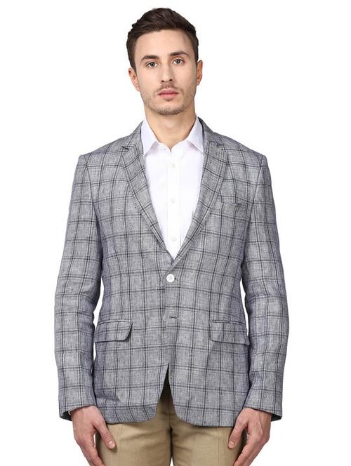 blue checkered single breasted formal blazer  - 17502750 - Very Small Image - 1