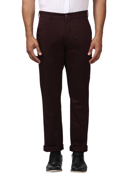 maroon solid flat front casual trouser - 17503846 - Very Small Image - 1