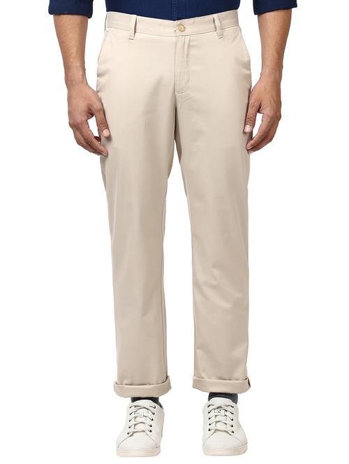 cream solid flat front casual trouser - 17504170 - Very Small Image - 1