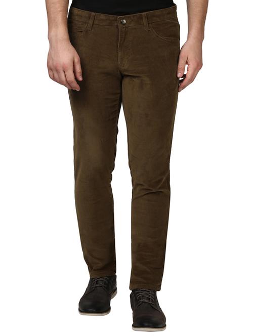 brown solid corduroy casual trouser - 17504202 - Very Small Image - 1