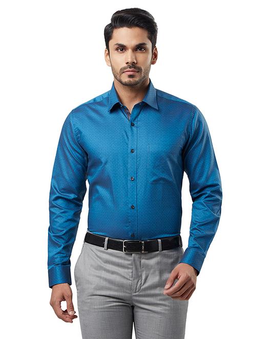 blue self design party wear shirt - 17506163 - Very Small Image - 1