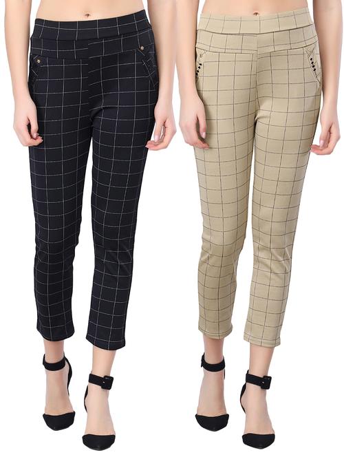 set of 2 checkered flat front trousers  - 17508408 - Very Small Image - 1