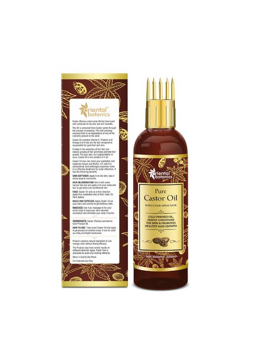 oriental botanics castor oil 200ml - for eyelashes, hair and skin care - with comb applicator - p - 17508545 - Very Small Image - 1