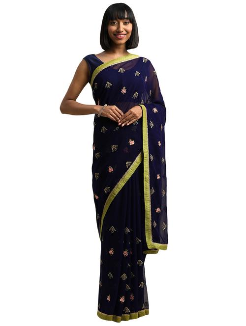 Women's Embroidered Saree With Blouse - 17511315 - Very Small Image - 1