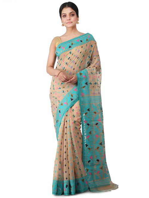 beige cotton jamdani saree - 17513442 - Very Small Image - 1