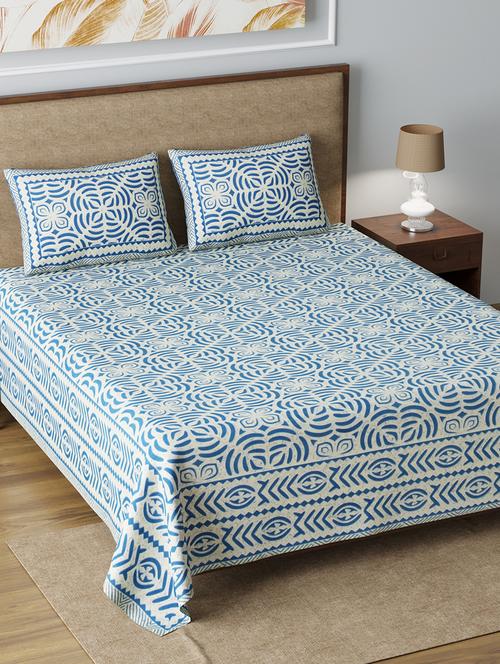 texstylers 100% cotton 220 tc jaipuri rajasthani print double bedsheet with 2 pillow covers - 17513542 - Very Small Image - 1