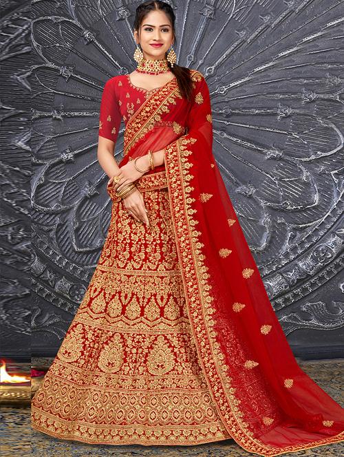 embroidered a-line lehenga - 17514129 - Very Small Image - 1