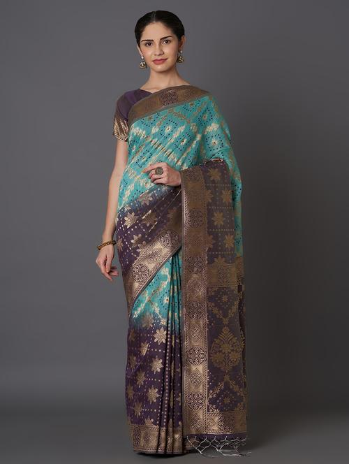 women's self design teal colored saree - 17515133 - Very Small Image - 1