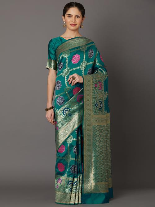 Women's Self Design Green Colored Saree - 17515180 - Very Small Image - 1