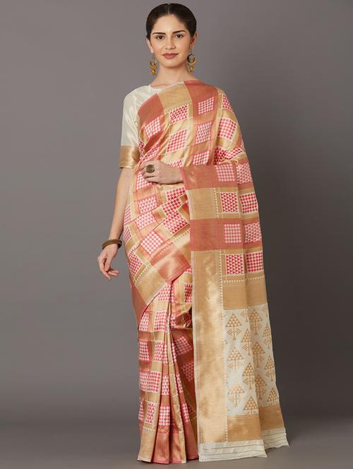 women's self design peach colored saree - 17515196 - Very Small Image - 1