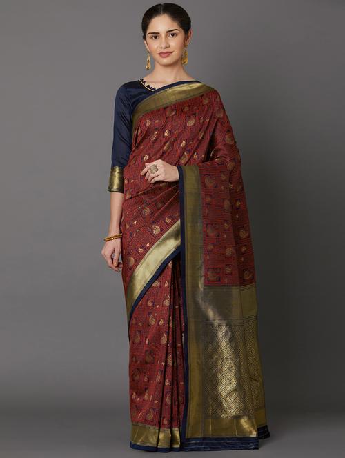 Women's Self Design Maroon Colored Saree - 17515205 - Very Small Image - 1